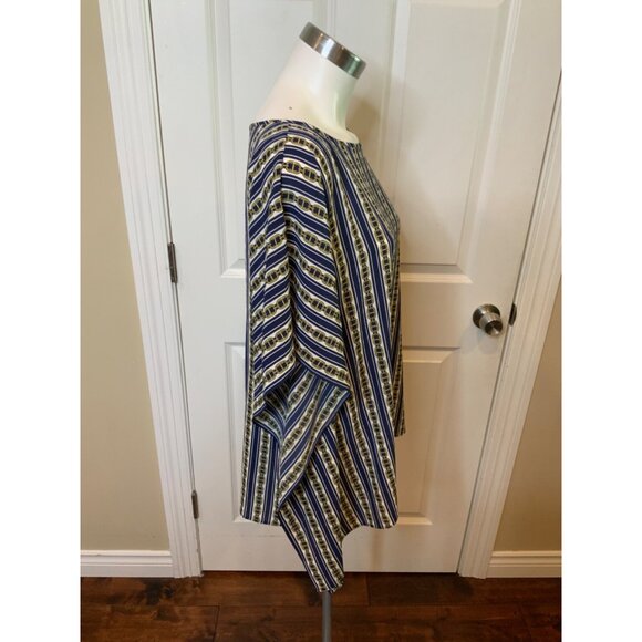 Michael Kors Navy Blue White Striped & Gold Chain Patterned Top, Size S/M - Picture 2 of 5